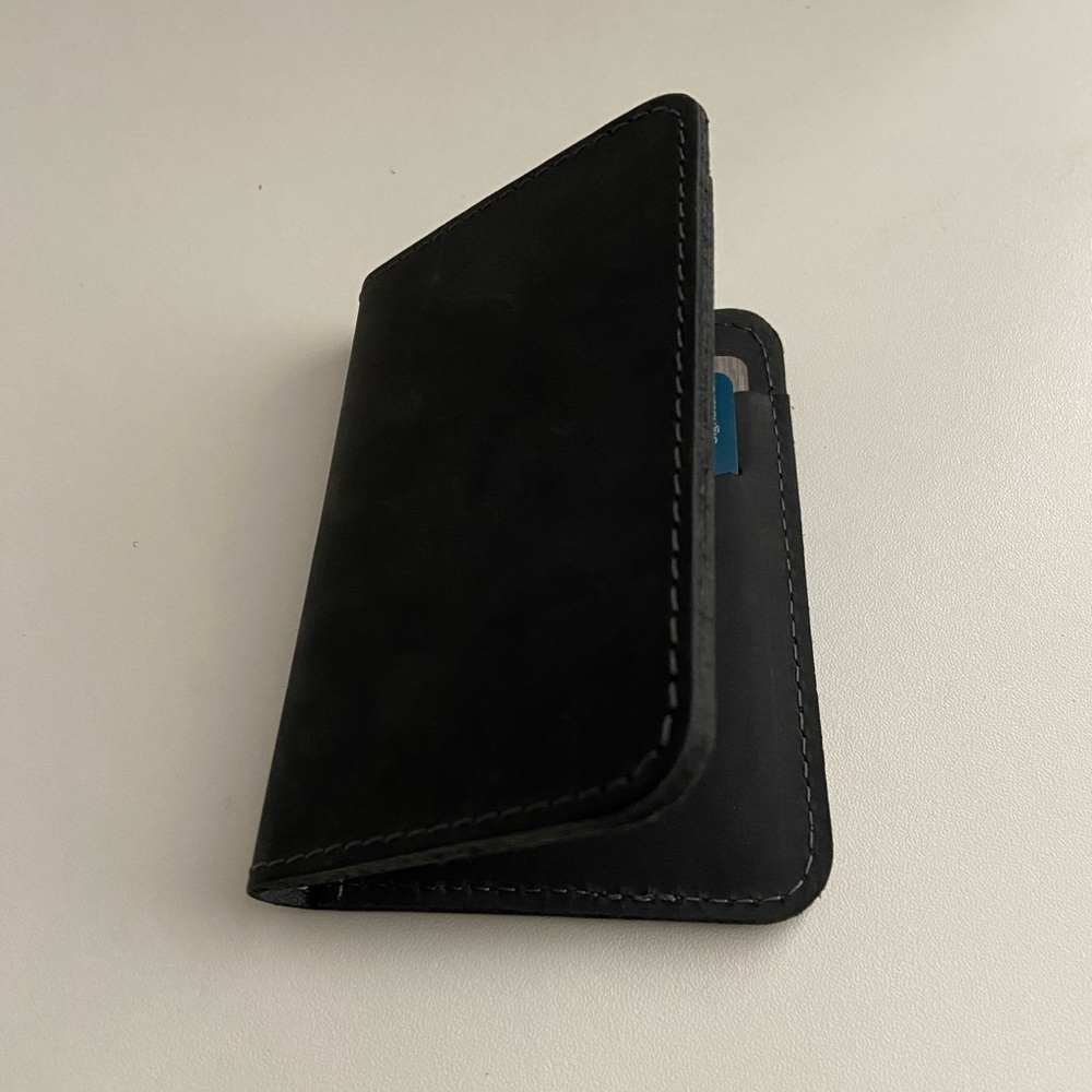 Men's Genuine Leather Black Bifold Wallet Card Holder Slim Handmade In Texas